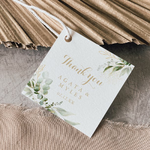 Sage Greenery Eucalyptus Gold Calligraphy Wedding Favour Tags
