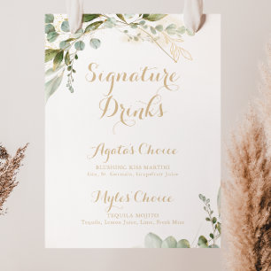 Sage Greenery Eucalyptus Gold Signature Drinks Poster