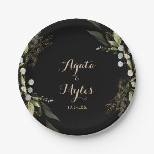 Sage Greenery Eucalyptus Gold Wedding Cake Paper Plate