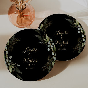 Sage Greenery Eucalyptus Gold Wedding Cake Paper Plate