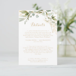 Sage Greenery Eucalyptus Gold Wedding Details Enclosure Card