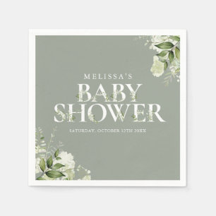 Sage Greenery Floral Gender Neutral Baby Shower Napkin