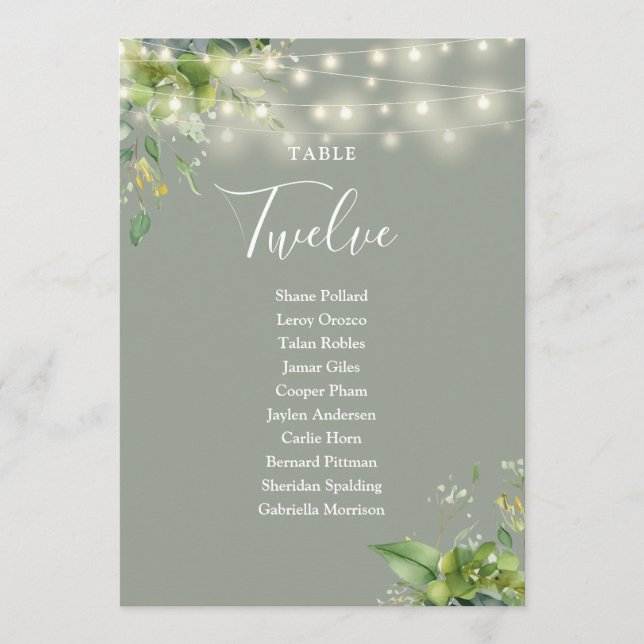 Sage Greenery Floral Seating Plan Table Number (Front)