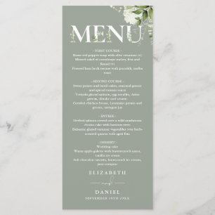 Sage Greenery Floral Typography Monogram Wedding Menu