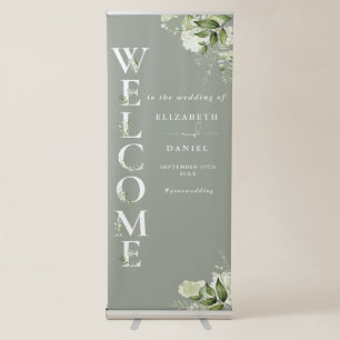 Sage Greenery Floral Typography Wedding Welcome Retractable Banner
