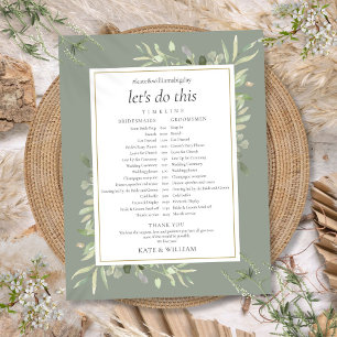 Sage Greenery Foliage Wedding Schedule Timeline