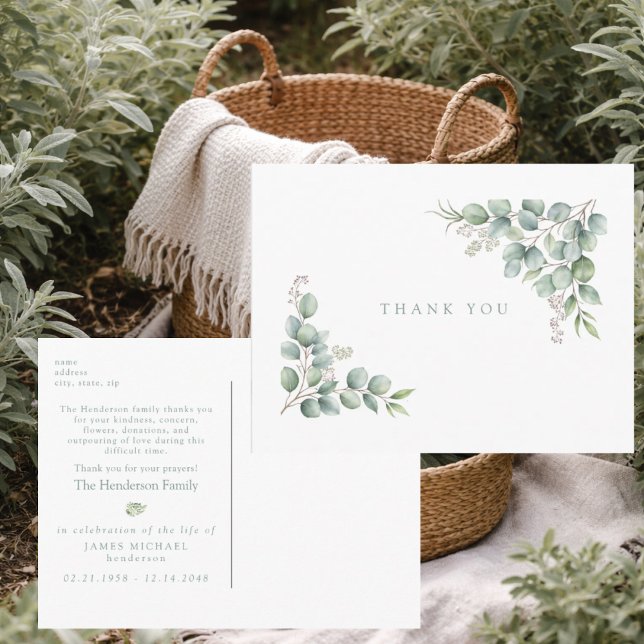 Sage Greenery Funeral Personalized Thank You Postcard (Creator Uploaded)