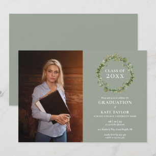 Sage Greenery Garland Photo Graduation Party Invit Invitation