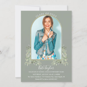 Sage Greenery Gold Arch Photo Graduation Party Inv Invitation