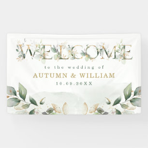 Sage Greenery Gold Garden Wedding Party Welcome Banner