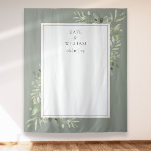Sage Greenery Gold Wedding Photo Booth Backdrop Tapestry
