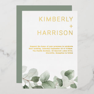 Sage Greenery Leaves Modern Wedding Golden