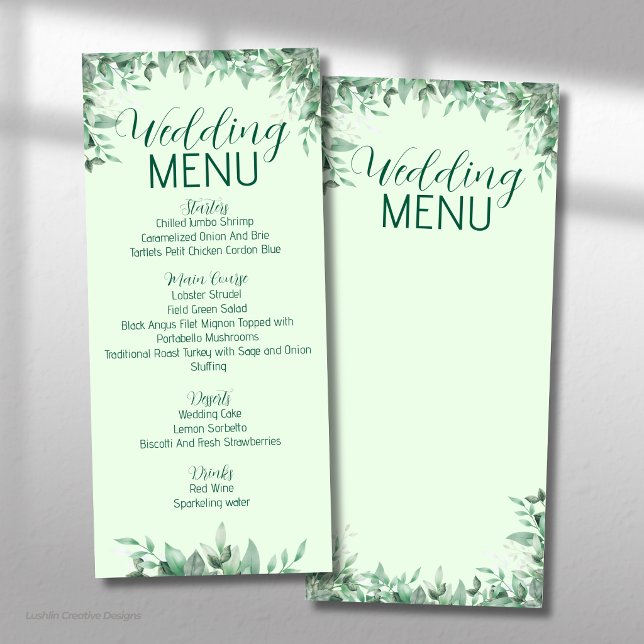 Sage Greenery leaves Wedding Flat Menu (Creator Uploaded)