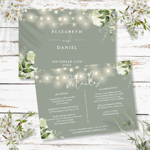 Sage Greenery Lights Wedding Details Information Invitation
