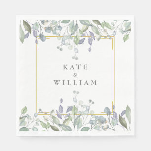 Sage Greenery Lilac Wedding Watercolour Floral  Napkin