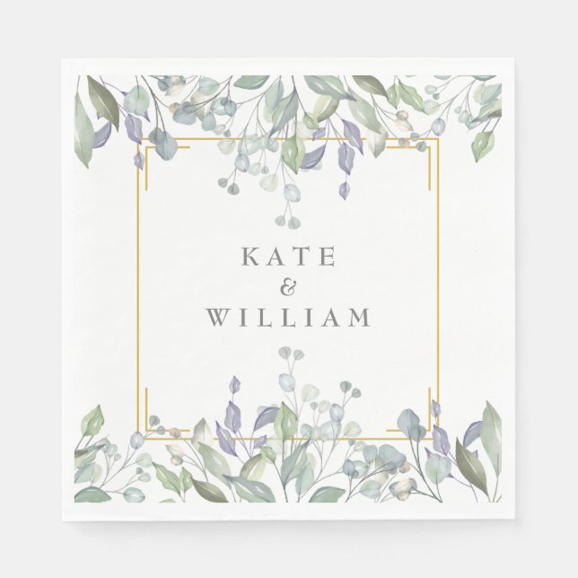 Sage Greenery Lilac Wedding Watercolour Floral  Napkin (Front)