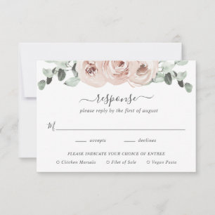 Sage Greenery Meal Pink Dusty Rose Floral Wedding RSVP Card
