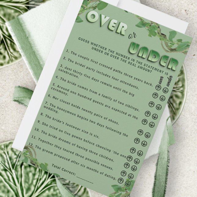 Sage Greenery Over or Under Bridal Shower Fun Game (Creator Uploaded)
