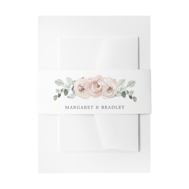 Sage Greenery Pink Dusty Rose Floral Wedding Invitation Belly Band (Front Example)