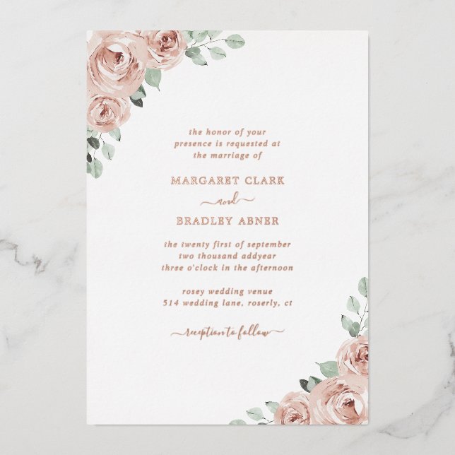 Sage Greenery Pink Floral Dusty Rose Gold Wedding (Front)