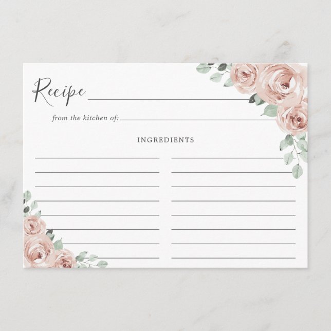 Sage Greenery Pink Floral Dusty Rose Recipe Card (Front)
