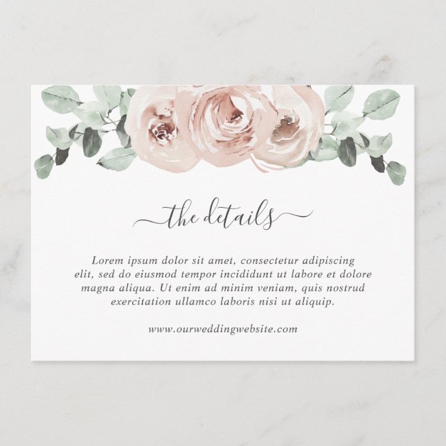 Sage Greenery Pink Floral Dusty Rose Wedding Enclosure Card (Front)