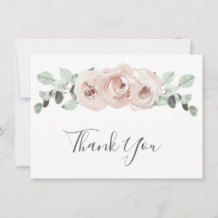 Sage Greenery Pink Floral Dusty Rose Wedding Thank You Card