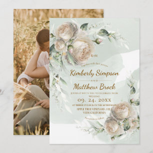Sage Greenery Rose Wedding Invitation