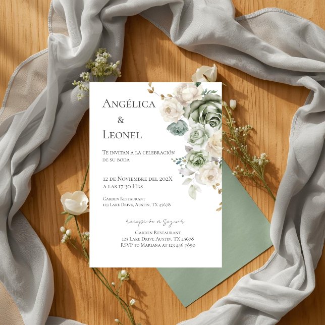 Sage Greenery Spanish Wedding Invitation (Creator Uploaded)