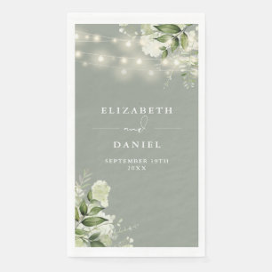 Sage Greenery String Lights Wedding Napkin