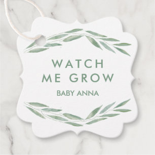 Sage Greenery Watch Me Grow Tags, Baby Shower Favour Tags