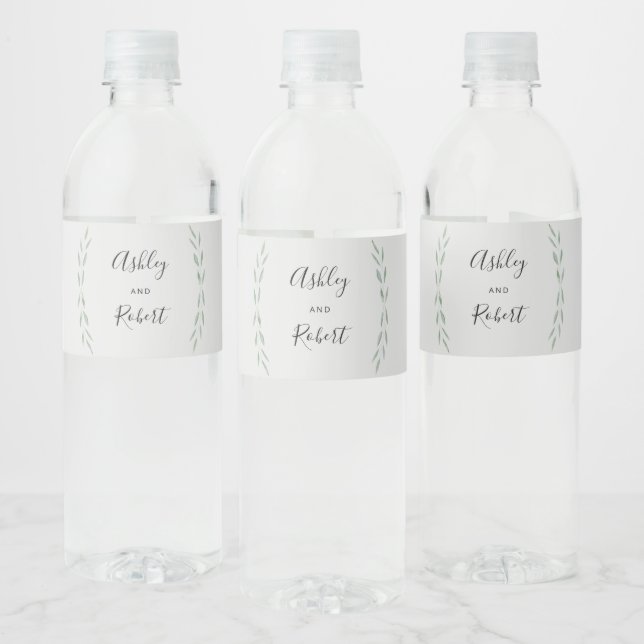 Sage Greenery Water Bottle Label, Wedding  Water Bottle Label (Bottles)