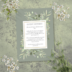 Sage Greenery Wedding Accommodation Guest Details Enclosure Card