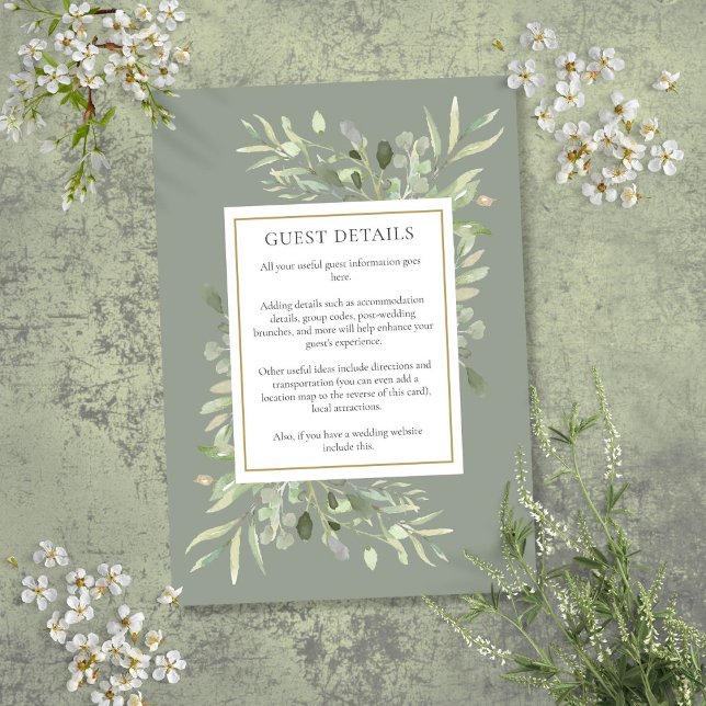 Sage Greenery Wedding Accommodation Guest Details Enclosure Card (Sage Greenery Wedding Accommodation Guest Details Enclosure Card)