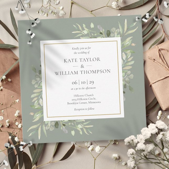 Sage Greenery Wedding Botanical Watercolor Invitation (Sage Greenery Wedding Botanical Watercolor Invitation)