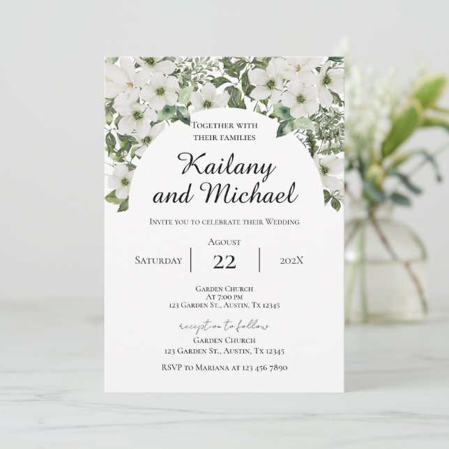 Sage Greenery Wedding Invitation (Standing Front)