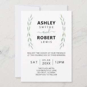 Sage Greenery Wedding Invitation, Botanical Invitation