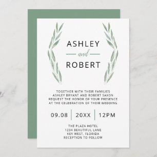 Sage Greenery Wedding Invitation, Watercolor Invitation
