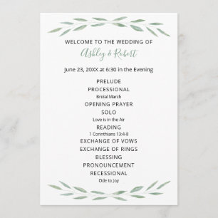Sage Greenery Wedding Program, Botanical Program Programme