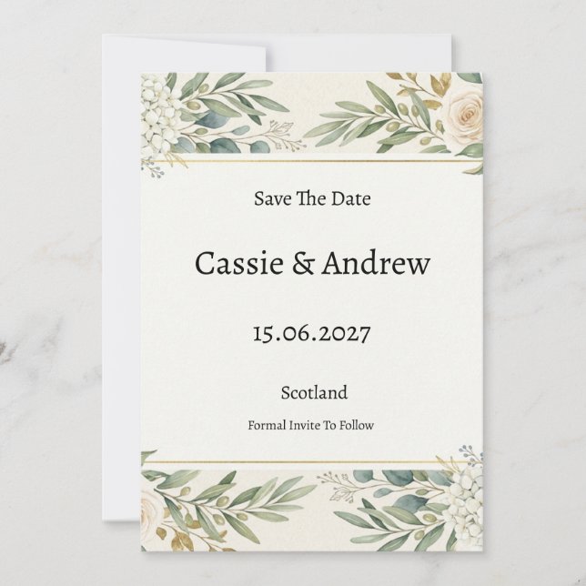Sage Greenery Wedding Save The Date (Front)