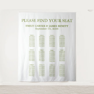 Sage Greenery Wedding Seating Chart Backdrop Tapestry