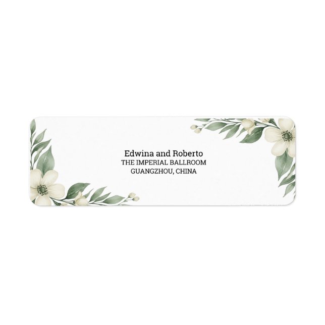 Sage Greenery White Floral Wedding Return Address  (Front)