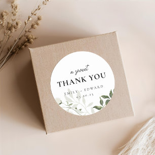Sage Greenery & White Floral Wedding Thank You Classic Round Sticker