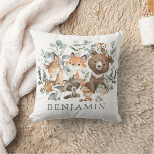 Sage Greenery Woodland Forest Animals Baby Nursery Cushion