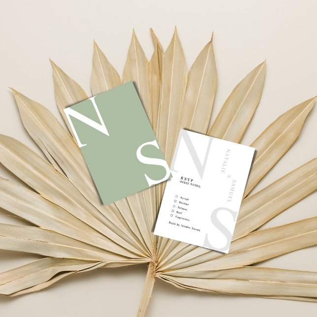Sage GreenMinimalist Elegant Bold Initials Wedding RSVP Card (Creator Uploaded)
