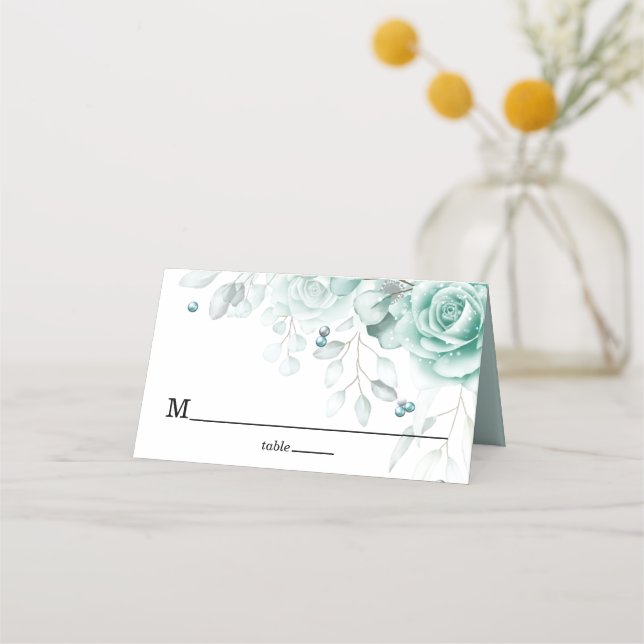 Sage greens Floral Wedding Luxury Place Card (Front)