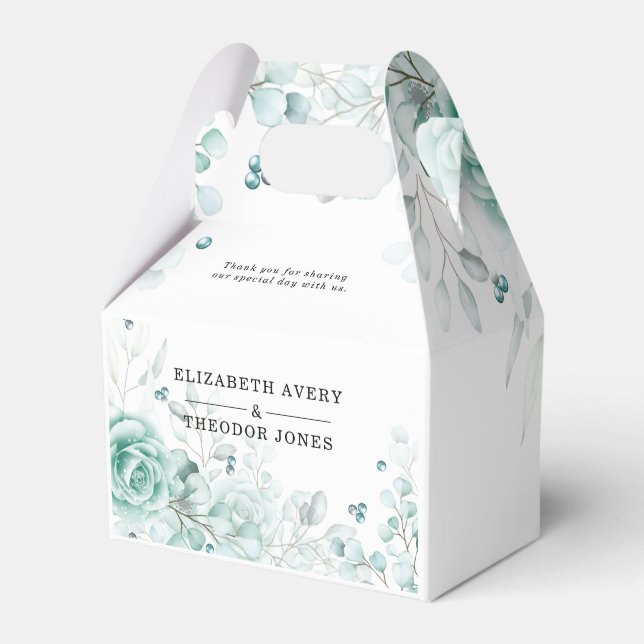 Sage greens Floral Wedding Personalised Favour Box (Front Side)