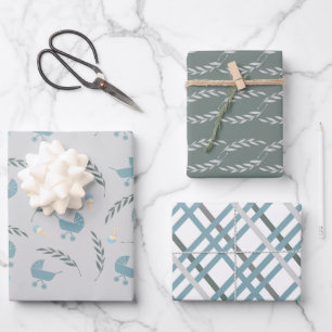 Sage, Grey, and Blue Baby Shower Pre-cut Paper