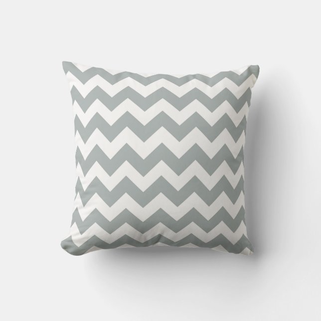 Sage Grey and White Chevron Zig Zag Pillow (Front)
