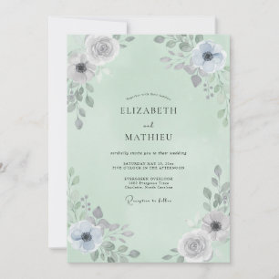 Sage Grey Anemone Wedding Invitation